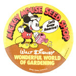 "MICKEY MOUSE SEED SHOP" RARE 1976 AD BUTTON.