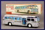 "GREYHOUND BUS WITH AUTOMATICALLY OPENING DOOR" LARGE FRICTION TOY.