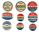 HOOVER LOT OF NINE NAME AND SLOGAN BUTTONS.