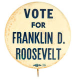 LARGE AND LIKELY 1932 "VOTE FOR FRANKLIN D. ROOSEVELT" BUTTON.