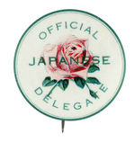"OFFICIAL JAPANESE DELEGATE" BUTTON WITH COLOR ROSE.