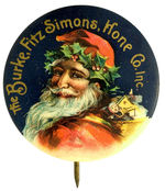 CHOICE COLOR SANTA BUTTON FEATURING GOLD TEXT AND IN SCARCE 1.5” SIZE.