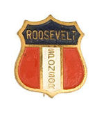 "ROOSEVELT SPONSOR" ENAMEL PAINT ON BRASS PIN.