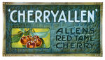 "CHERRYALLEN ALLENS RED TAME CHERRY" SODA FOUNTAIN SYRUP TIN SIGN.