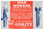 WWII "WAR WORKER CUSTOMERS OAKITE CLEANER" STORE WINDOW AD CARD.