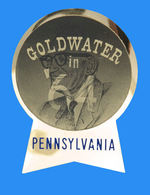 "GOLDWATER IN '64" FLASHER ON "PENNSYLVANIA" GOLD FOIL BACKING.