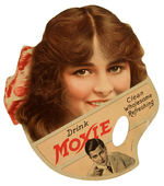 "DRINK MOXIE" 1915 DIE CUT FAN WITH PRETTY GIRL.