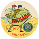"INDIANA TO CHICAGO 1933/AMERICAN LEGION" LARGE WORLD'S FAIR BUTTON.