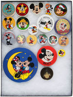 MICKEY MOUSE 38 BUTTONS & PINS SPANNING 40 YEARS c.1960-2000.