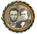 LINCOLN AND DOUGLAS JUGATE BADGE ISSUED FOR 50TH ANNIVERSARY IN 1908 OF THEIR FAMOUS DEBATES.