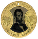 LINCOLN AND JOHNSON 1864 FERROTYPE IN ENCASED POSTAGE STAMP-STYLE FRAME.