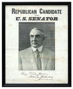 WARREN G. HARDING “REPUBLICAN CANDIDATE FOR U.S. SENATOR” 1914 POSTER FRAMED.