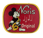 FIVE FINGERED MICKEY MOUSE PLAYING SAXOPHONE ON SMALL EARLY GERMAN RECORD PLAYER NEEDLE TIN.