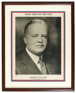 TRIPLE MATTED AND FRAMED 1932 HOOVER POSTER TITLED “KEEP HIM ON THE JOB.”