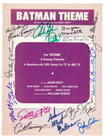 “BATMAN THEME” 1966 SHEET MUSIC AUTOGRAPHED BY 13 CAST MEMBERS FROM TV SERIES AND MOVIE.
