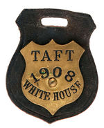 “TAFT 1908 WHITE HOUSE” BRASS SHIELD ON LEATHER WATCH FOB.