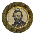 “GRANT” RARE HIGH GRADE AND UNUSUAL STYLE FERROTYPE BADGE.