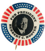 “FOR PRESIDENT HERBERT C. HOOVER” 1928 PORTRAIT BUTTON.