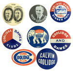 COOLIDGE EIGHT PORTRAIT AND SLOGAN BUTTONS FROM 1924.