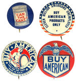 FOUR ANTI-1930s ECONOMIC DEPRESSION BUTTONS FROM HAKE’S COLLECTIBLE PIN-BACK BUTTONS.