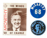 “McCARTHY THE WINDS OF CHANGE” HUMOROUS STICKER PLUS 2 BUTTONS.