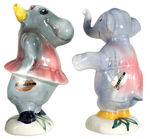FANTASIA ELEPHANT AND HIPPO FIGURINES BY AMERICAN POTTERY.