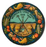 HISTORIC AND BEAUTIFULLY COLORED AND DESIGNED “WOMEN’S LAND ARMY OF AMERICA 1918” BUTTON.