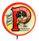 “USE PETERS SHELL” RARE BUTTON WITH DEAD BIRD IN DOG’S MOUTH.