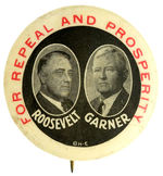 RARE AND SOUGHT AFTER 1932 FDR JUGATE “FOR REPEAL AND PROSPERITY.”