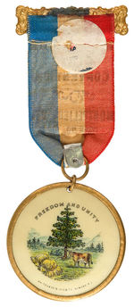 ROOSEVELT LARGE FULL COLOR DOUBLE-SIDED CELLULOID SUSPENDED FROM VERMONT 1904 GOP RIBBON BADGE.
