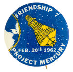 RARE AND HISTORIC BUTTON FOR “FRIENDSHIP 7” USA’s 1ST ORBITAL FLIGHT BY JOHN GLENN.