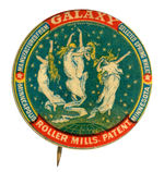 CELESTIAL MAIDENS DANCE AMONG THE STARS TO PROMOTE “GALAXY” FLOUR ON BUTTON FROM HAKE’S CPB BOOK.