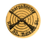 EARLY CHICAGO SHOOTING GALLERY “SHARPSHOOTER” BUTTON FROM HAKE COLLECTION & CPB.