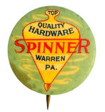 “TOP QUALITY HARDWARE/SPINNER” RARE BUTTON SHOWING TOP FROM HAKE COLLECTION.