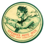 EARLY AND OUTSTANDING BUTTON FOR “SPEAR’S AUTO OILS” FROM HAKE COLLECTION & CPB.