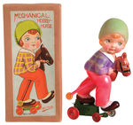 “MECHANICAL HOBBY-HORSE” LARGE AND EXCEPTIONAL BOXED CELLULOID WIND-UP TOY.