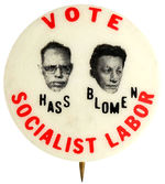 “VOTE SOCIALIST LABOR” 1964 JUGATE BUTTON.