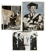 WALT DISNEY NEWS SERVICE PUBLICITY PHOTO TRIO INCLUDING ONE WITH MICKEY US GAS MASK.