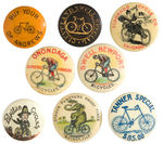 EIGHT SCARCE BICYCLE LAPEL STUDS CIRCA 1896-1898.
