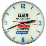 "UNITED AIR LINES - ELGIN WATCH TIME" LIGHTED WALL CLOCK.