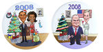 OBAMA WITH MICHELLE AND McCAIN WITH CINDY CHRISTMAS-THEMED MATCHED NUMBER LIMITED EDITION BUTTONS.