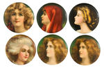 TOBACCO PRODUCT PREMIUM BUTTONS PICTURING BEAUTIFUL LADIES 1905-1906.