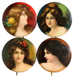 PRETTY LADY GIVE-AWAY BUTTONS ALL WITH CRACKER JACK BACKPAPERS.