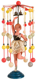 CELLULOID BALLERINA GIRL WITH ELABORATE PARASOL WIND-UP.