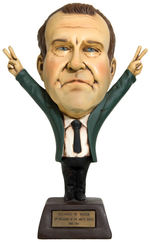 “RICHARD M. NIXON” PLASTER STATUE WITH LARGE HEAD AND BRASS PLAQUE.