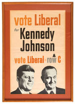 “VOTE LIBERAL FOR KENNEDY JOHNSON” JUGATE POSTER MATTED AND FRAMED.