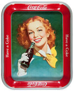 "DRINK COCA-COLA" 1948-1952 SERVING TRAY WITH PRETTY REDHEAD.