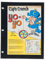 "CAP'N CRUNCH YO-YO" CEREAL BOX BACK PROTOTYPE ORIGINAL ART.
