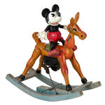 MICKEY MOUSE ON ROCKING HORSE EARLY 1930s CELLO AND WOOD WIND-UP.