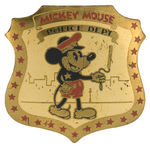 "MICKEY MOUSE POLICE DEPT."  RARE BRASS BADGE MID-1930s.